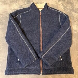 True Grit Mens Full Zip Sherpa Lined Fleece Jacket Navy Blue Marl Mock Neck XL